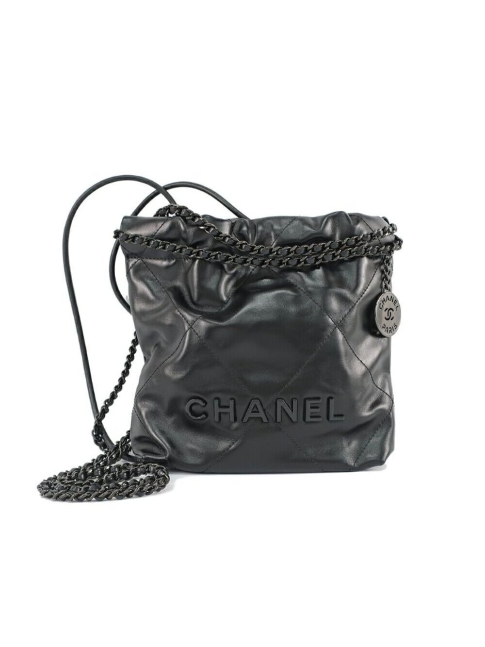 Chanel Ten 22 Mini 2-Way Chain Shoulder Bag Gray Black